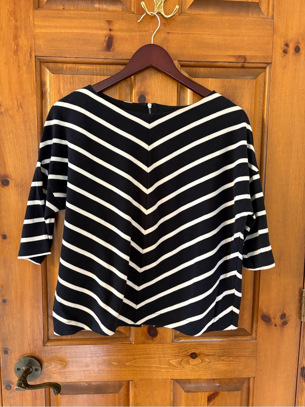 Massimo Dutti Cotton Navy Blue and White Striped Top, Zippered Back, Medium